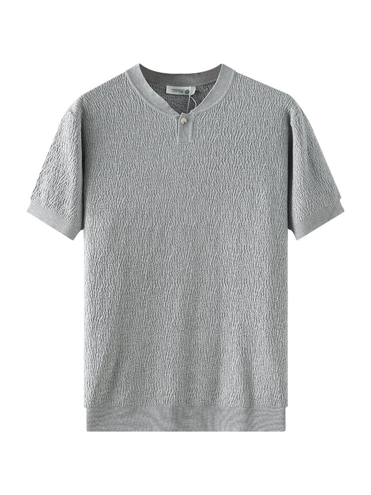 Hombres lujosos de lujo ligero de alto nivel Henry cuello camiseta de seda de hielo hombre de manga corta de negocios de verano Casual camiseta de hombre