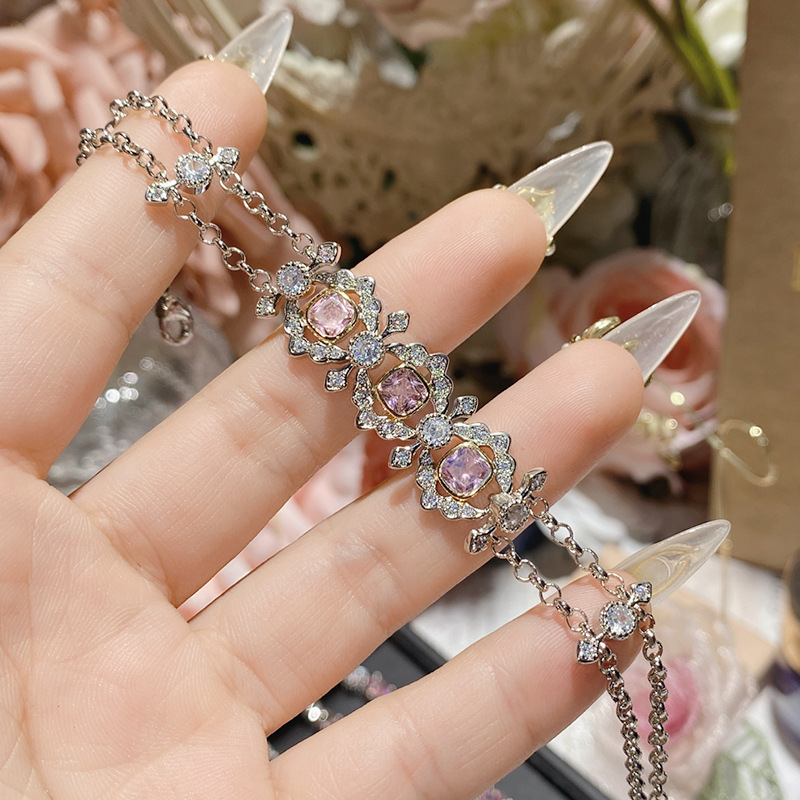 18g Weight Copper Pendant Material Zircon Inlay Material Bracelets Classification Copper Chain Material 1 Piece Quantity Holiday, Daily Occasion Copper Material Heart Shape, Flower, Bow Knot Pattern Women's Gender Inlay Design Cute, Simple Style Style Copper Inlay Heart Shape Flower Bow Knot Zircon Bracelets 9