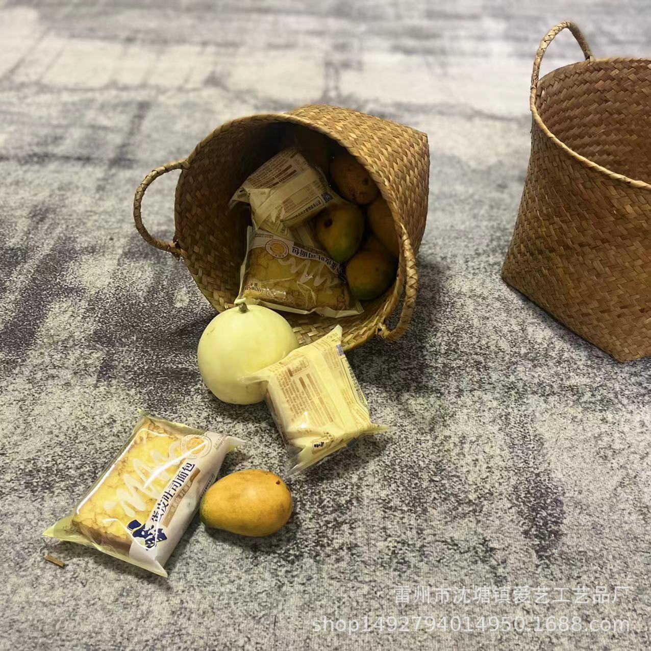 Fábrica al por mayor estilo nórdico maceta tejida cesta de paja de mar suministros para el hogar escritorio paja cesta de almacenamiento paja cesta de flores tejidas