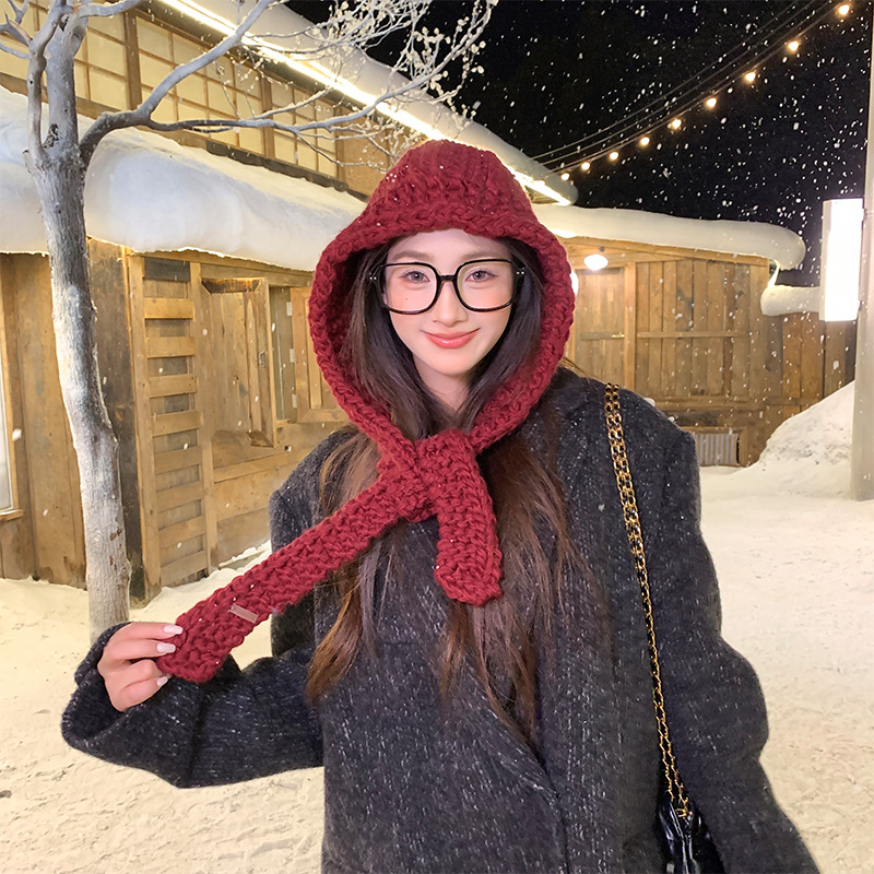 2025新款女韩代同款防风御寒洋气秋冬保暖高级感粗棒手工针织帽子