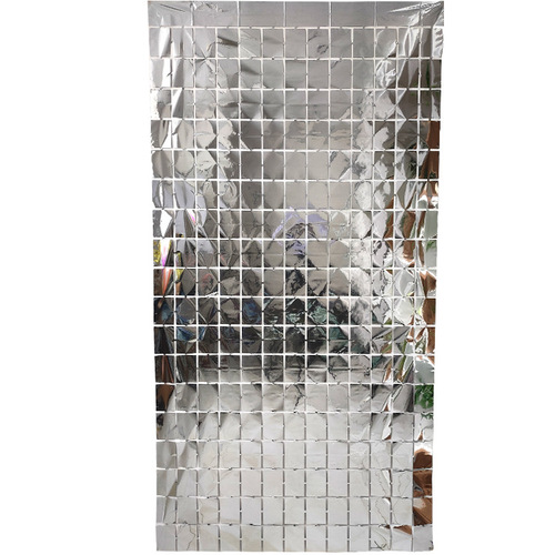 Cross-border party decoration wall decoration supplies birthday layout rain silk curtain 1*2 meters bright square curtain square