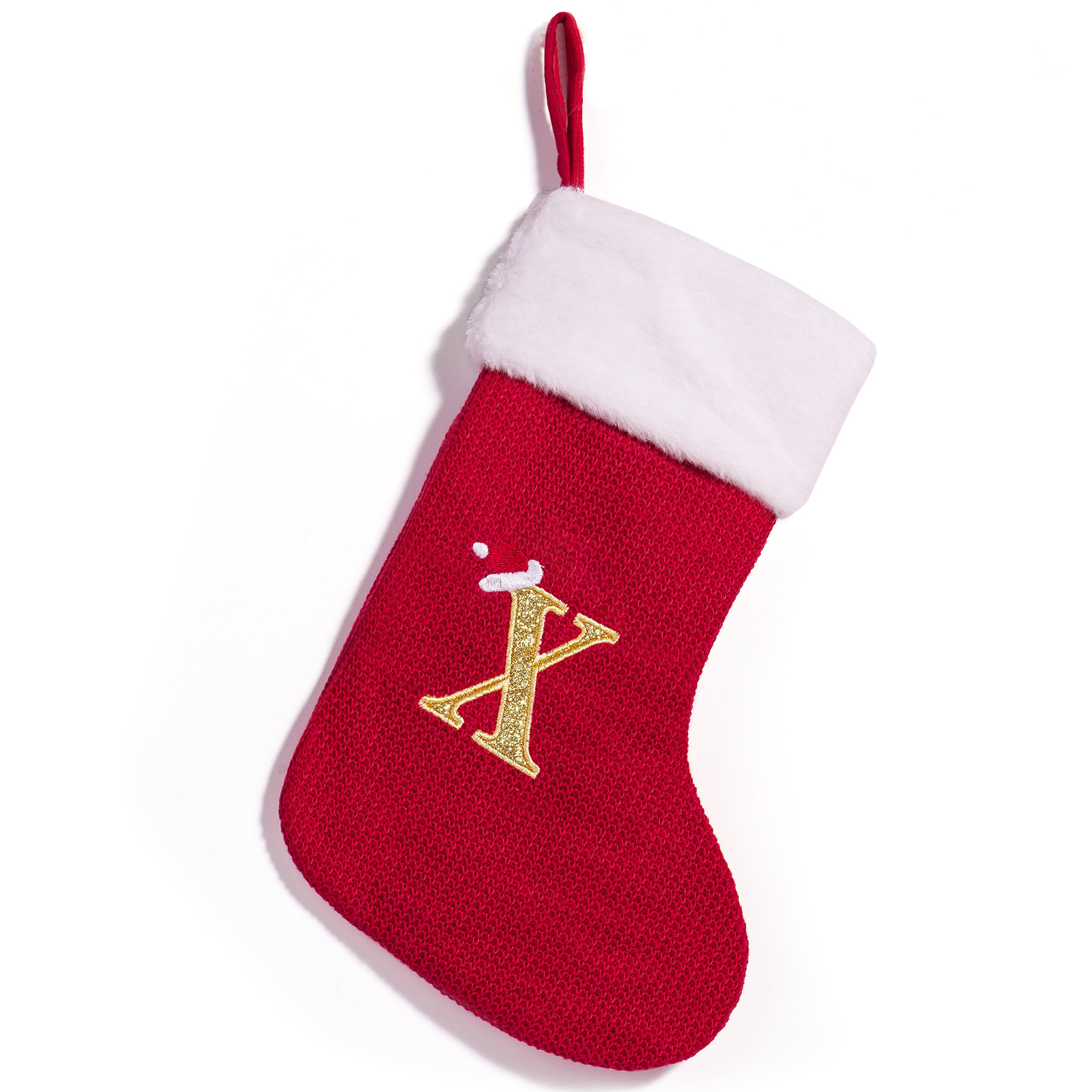 Cross-border nuevo estilo de Navidad rojo 26 letras calcetines de punto de alta calidad colgante de Navidad bordado dulces bolsas de decoración