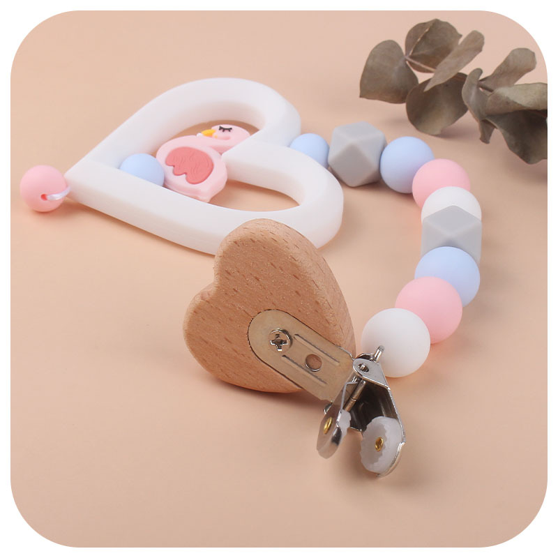 Bebé DIY creativo haya clip de chupete de dibujos animados nuevo amor silicona animal campana chupete cadena coche colgando joyería