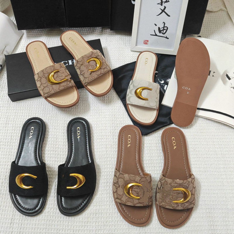 Cross-border COH buena calidad nueva explosión zapatos planos de mujer C hebilla tela metálica una zapatilla universal Europa y América al por mayor en stock