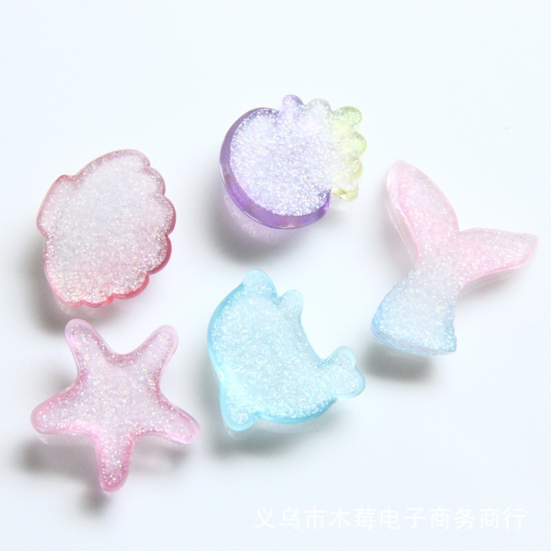 渐变细闪海洋系树脂贴片儿童可爱夏日diy海星鱼尾海豚装饰小配件|undefined