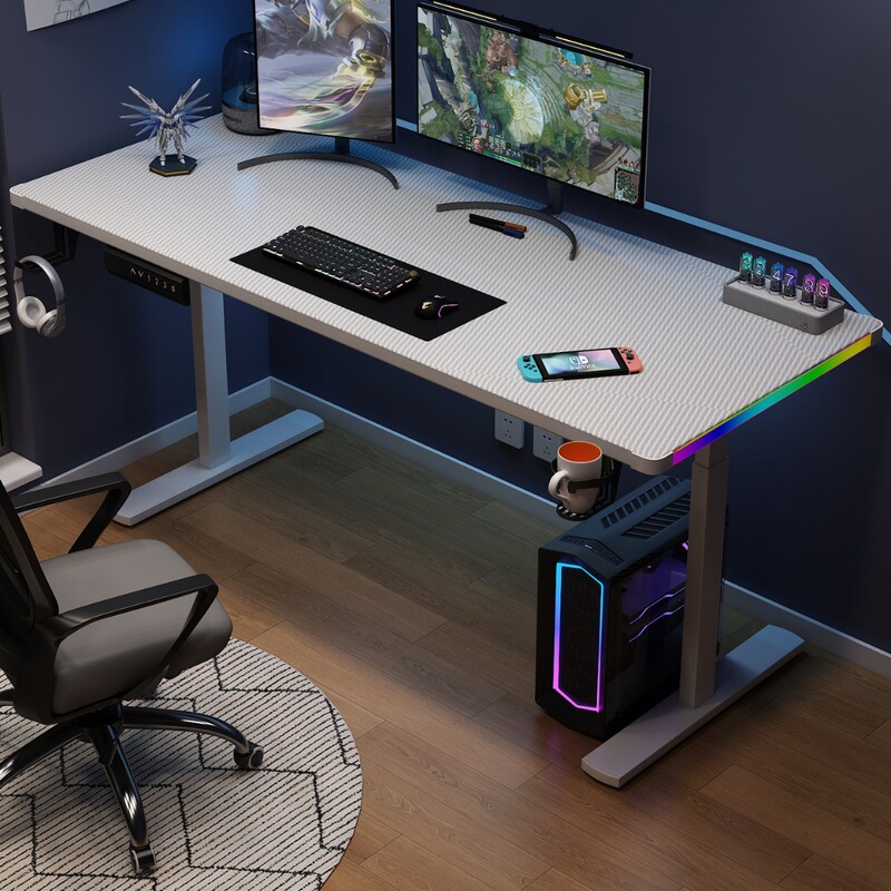 Electric Lift Table Gaming Table Computer Table Led with Light Carbon Fiber Home Gaming Room Desktop Table Export Available