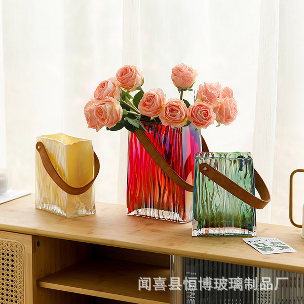 Nordic simple handbag glass vase ins style high value transparent…