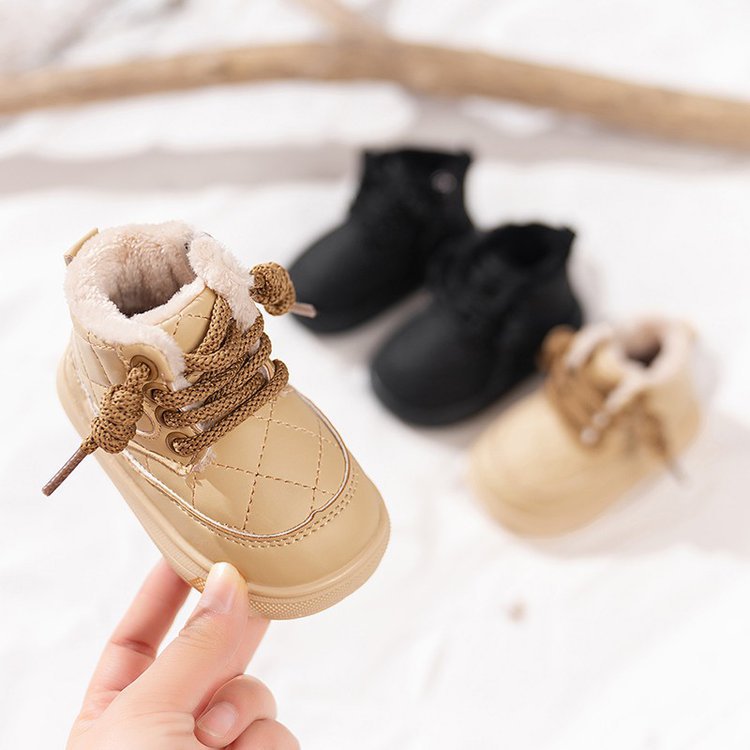 Children's leather boots 2024 winter new style plus velvet and…