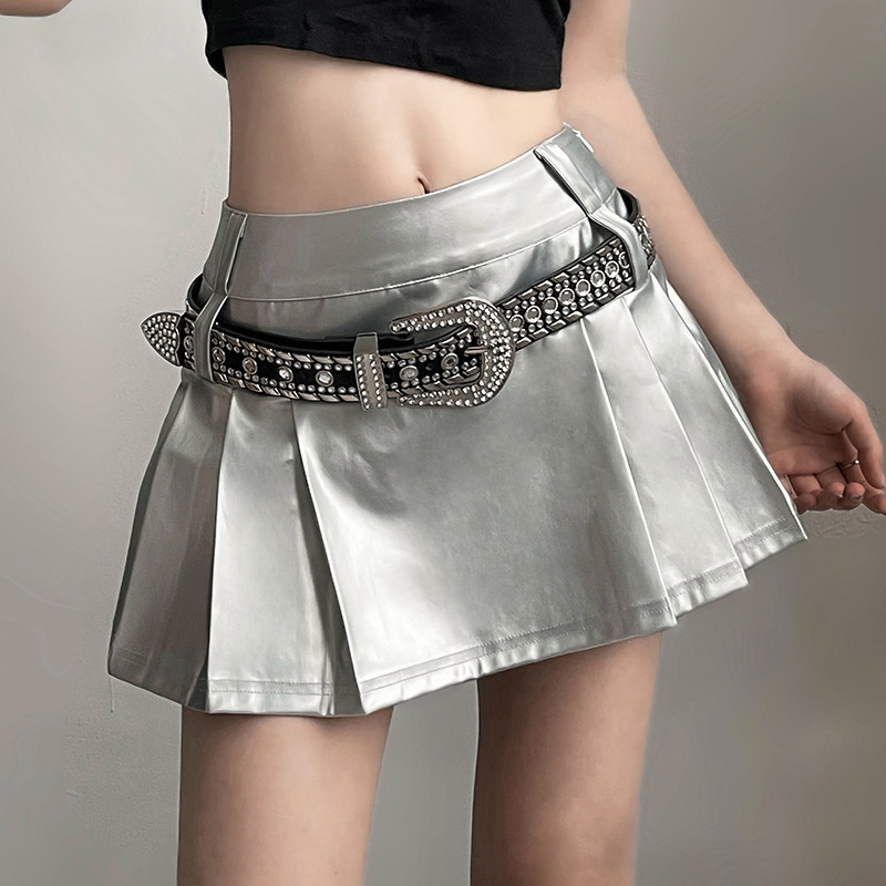 2024 Cross-border European and American Spring and Summer New Women's Solid Color Slim-fit Street Fashion High Waist Skirt Pleated Skirt