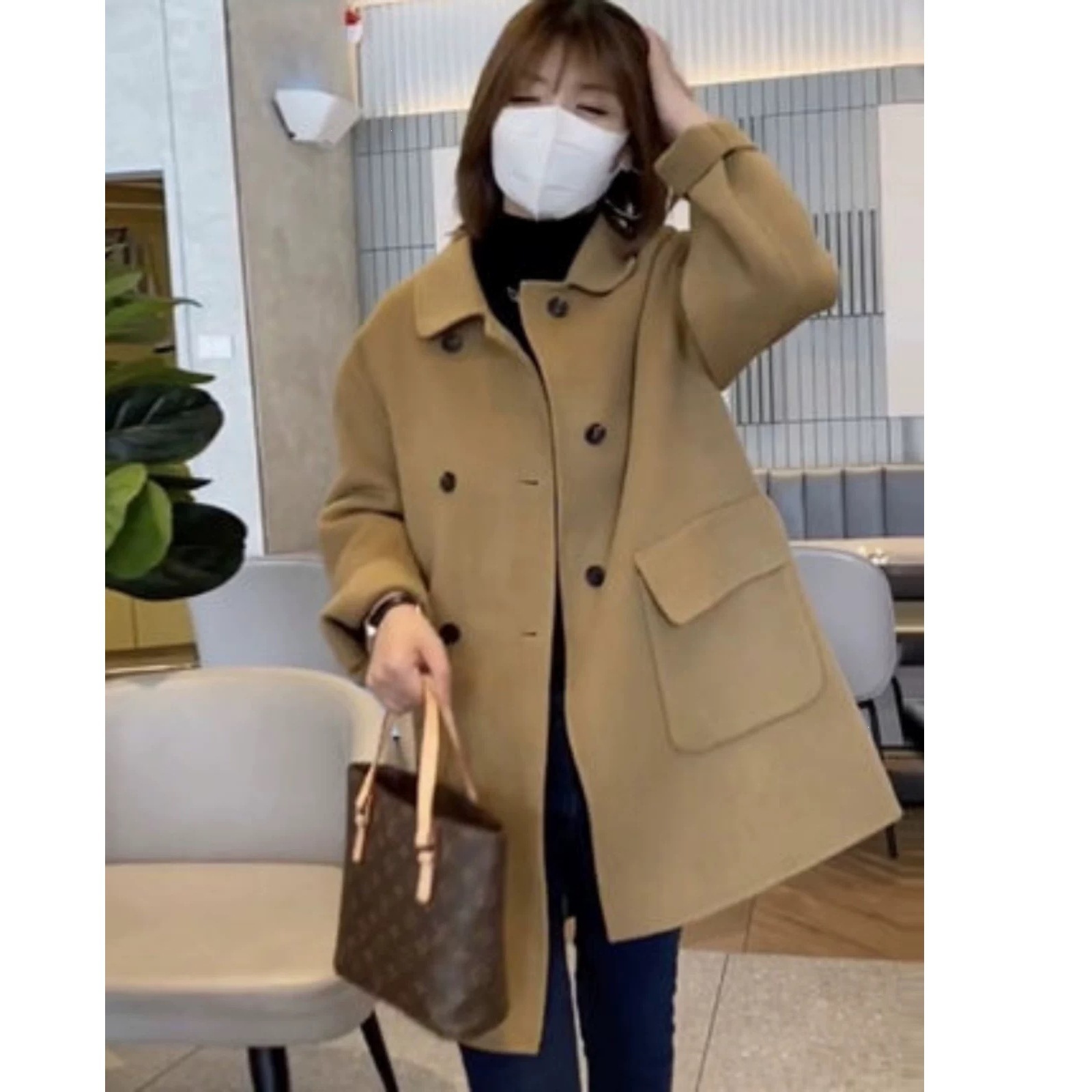 高端双面羊绒大衣女秋冬季新款小个子宽松中长款羊毛呢外套女