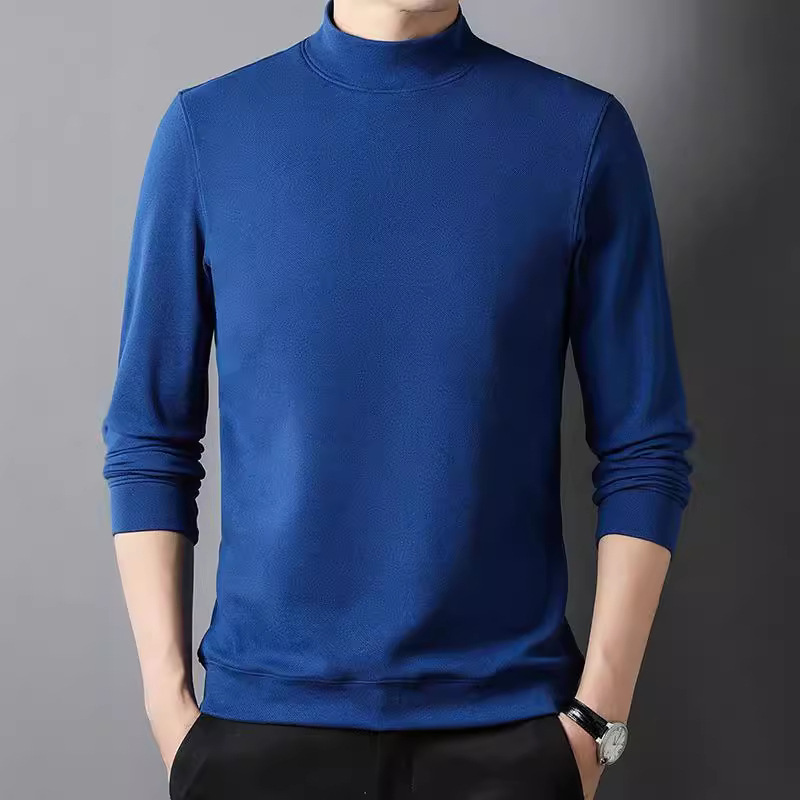 가을 긴팔 티셔츠 남성용 양면 양털베이스 셔츠 젊은 중년 캐주얼 하프 하이 칼라 탑 가을과 겨울 양털 스웨터