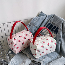 条绒草莓洗漱化妆包跨境热销户外收纳手提女包时尚豹纹印花化妆包