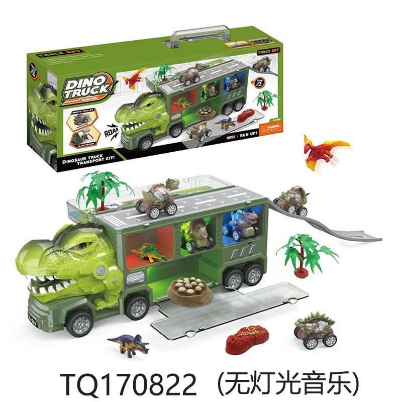 Transfronterizo nuevo coche de almacenamiento de dinosaurios inercia eléctrica tire de tiranosaurio transporte contenedor camión modelo juguetes para niños image 6