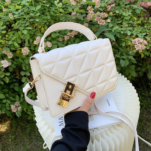 New retro solid color small bag  autumn fashion embossed crossbody bag Western rhombus simple handheld women's bag