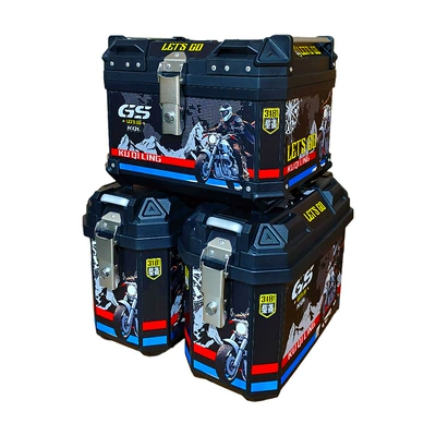 Motorcycle Side Box, Electric Vehicle, Electric car tail box - three-box-model-no-2-black-side-box-36l-47l-tail-box-mounting-bracket-tail-rack-model
