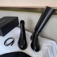 牛皮~葡萄妈同款真皮长靴女两穿可拆卸骑士靴高筒靴厚底粗跟靴子