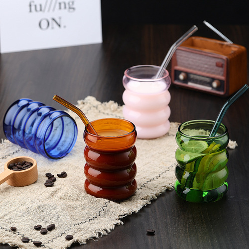 Highly Attractive Ripple Milk Mug Gift Set, Heat-Resistant Coffee Cup Made from High-Borosilicate Glass—A TikTok-Famous Gourd-Shaped Design