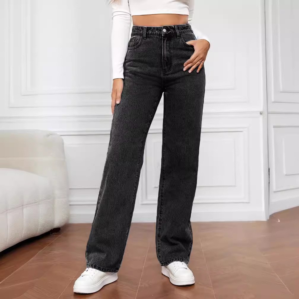 Women's Clothing Washed Denim Fashion Straight Trousers Jeans Women's Pants_ecoleips.com
