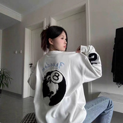 国潮牌美式字母刺绣圆领加绒卫衣女秋冬无帽小众宽松长袖套头上衣