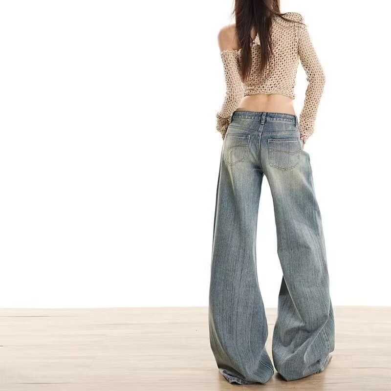 American-Style Denim Flared Pants for Women, 2026 Spring and Autumn Trendy New Straight-Leg Petite Casual Loose Wide-Leg Long Pants American-Style Denim Flared Pants for Women, 2026 Spring and Autumn Trendy New Straight-Leg Petite Casual Loose Wide-Leg Long Pants