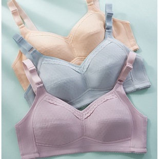 Zhangyan New Spring and Summer Middle-aged and Elderly Bra Breathable Thin Cup Big Chest No Steel Ring Mother Underwear Rear Three-breasted Bra