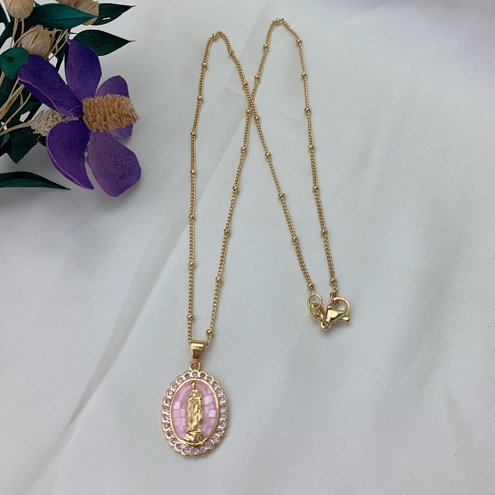 Fashion Human Oval Copper Inlaid Shell Zircon Necklace 1 Piece