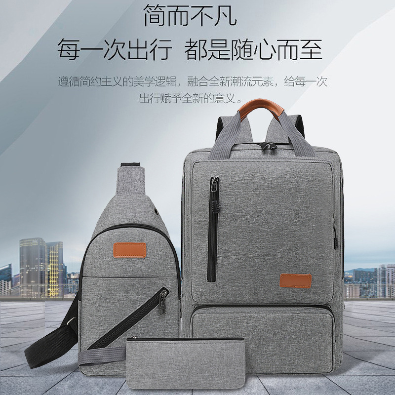 Gray Casual 3-Piece Travel Backpack Set for Men Women Students