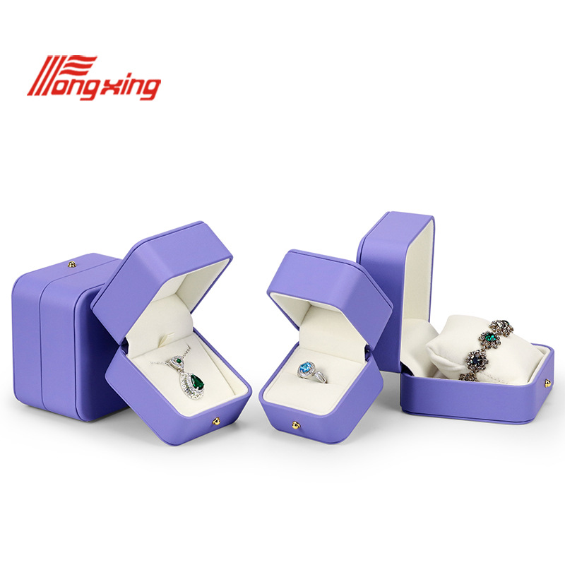 Caja de joyería azul de moda exquisita anillo collar pendientes joyería caja de almacenamiento pulsera de cuero pu