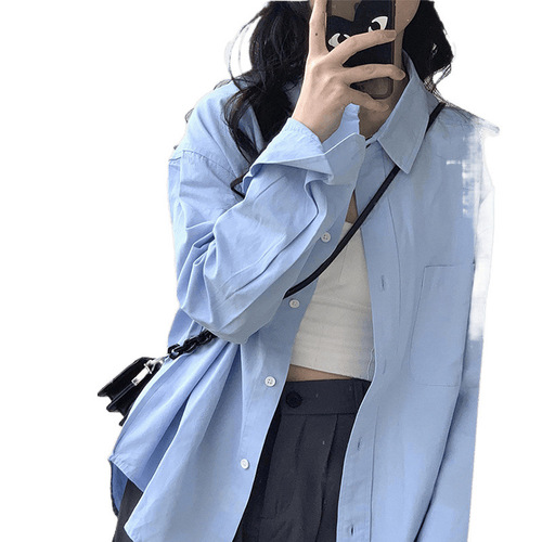 2025 Spring Collection Blue Women's Shirt French Style Outerwear Design-Oriented Niche Long-Sleeve French Top