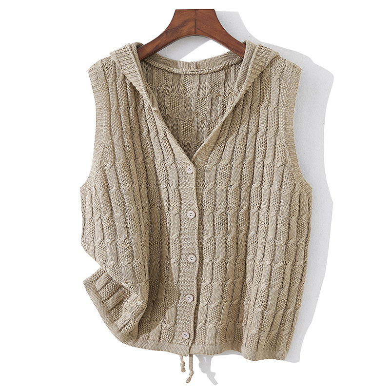 Plus-Size Spring and Autumn Hooded Knit Cardigan for Women, Vest Pullover Sweater for Layering, Artistic Retro Style
