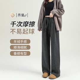 闭眼入2025加绒垂感糯米裤女休闲直筒小个子灰色加厚加绒阔腿裤子