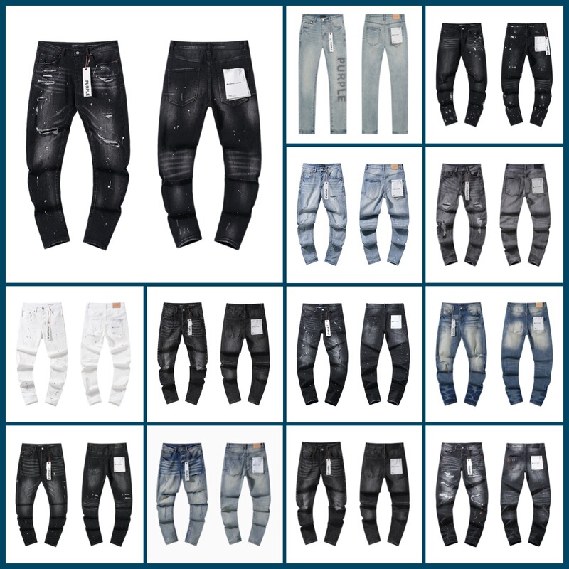 High Street Purple Brand Jeans Black Slim Cross-Border Export New Stretch Washed Distressed Men's Clothing High Street Purple Brand Jeans Black Slim Cross-Border Export New Stretch Washed Distressed Men's Clothing