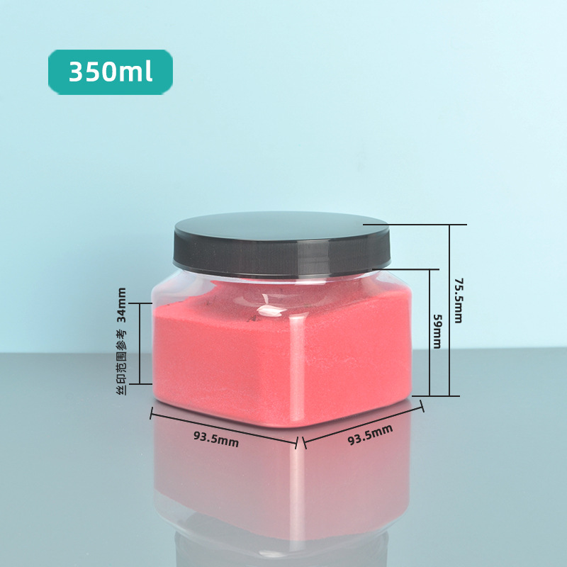 89 Teeth 350ml Pet Transparent Plastic Can Hair Mask Mask Powder Repackaged Square Plastic Bottle Plastic Box in Stock