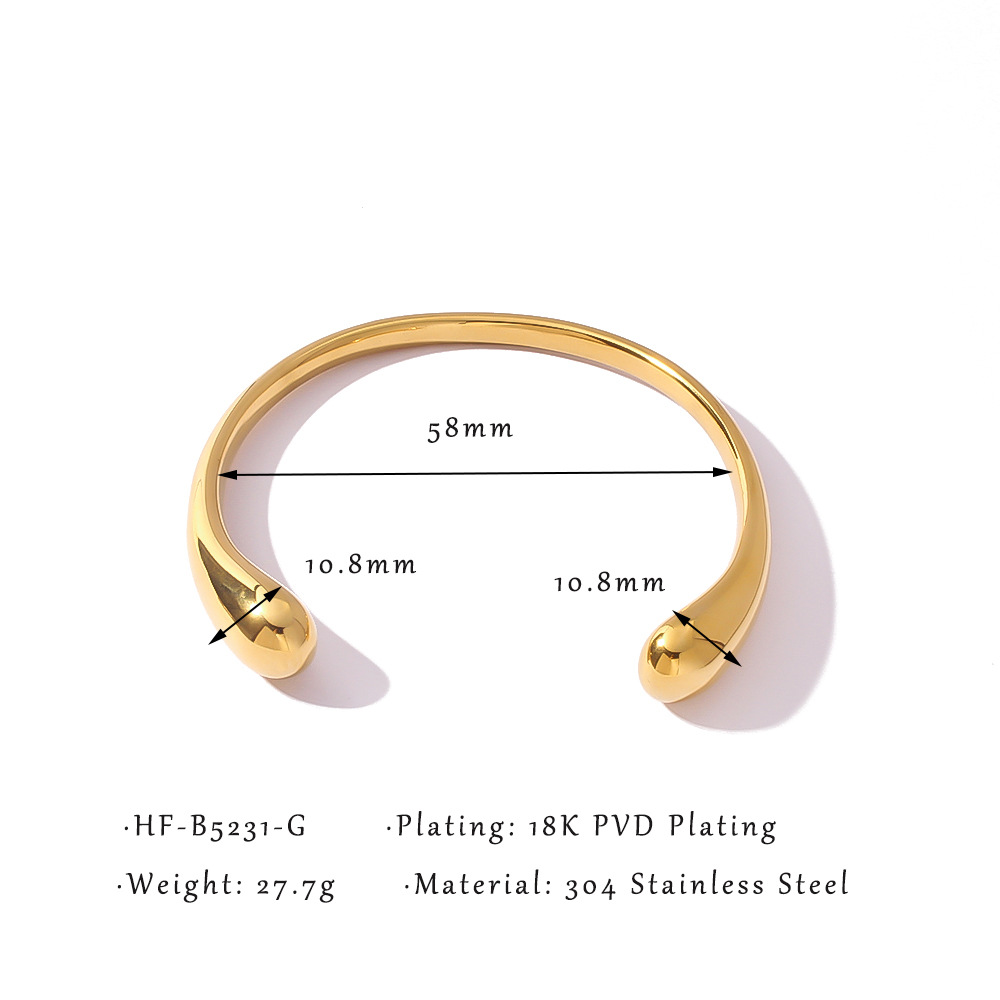 Joyas transfronterizas europeas y americanas exageradas gotas de agua simples acero titanio espejo brillante brazalete abierto de 18 quilates accesorios de mano de viento frío