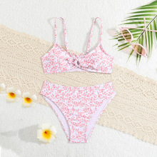 欧美跨境新款中大童碎花儿童分体泳衣女亚马逊两件套bikini泳装