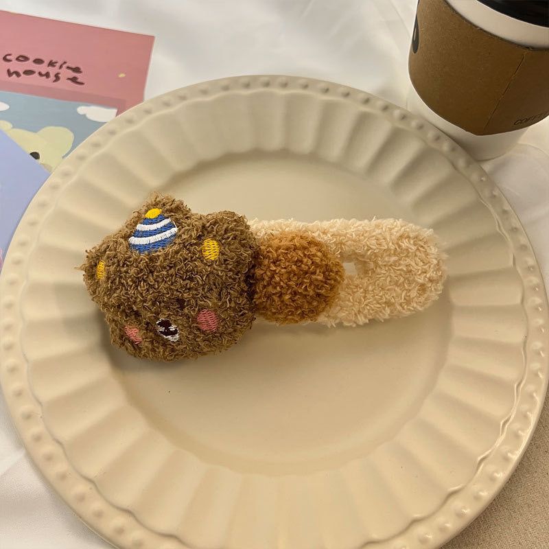 Fealdos galletas de invierno y otoño peluche lindos pinzas de cabello de oso, pinzas de boca de pato de tamaño grande para lavar la cara, adornos de cabello de la niña tarjeta lateral