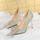 1932-18 Korean sweet women's shoes, princess shoes, wedding shoes, thin high heels, shallow mouth pointed Rhinestone bow single shoes