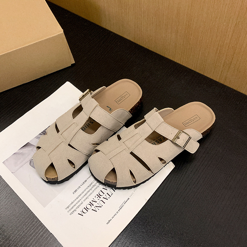 Sandalias Estilo Birkenstock con Punta Cerrada de Piel de Vaca con Punta Redonda para Verano image 5
