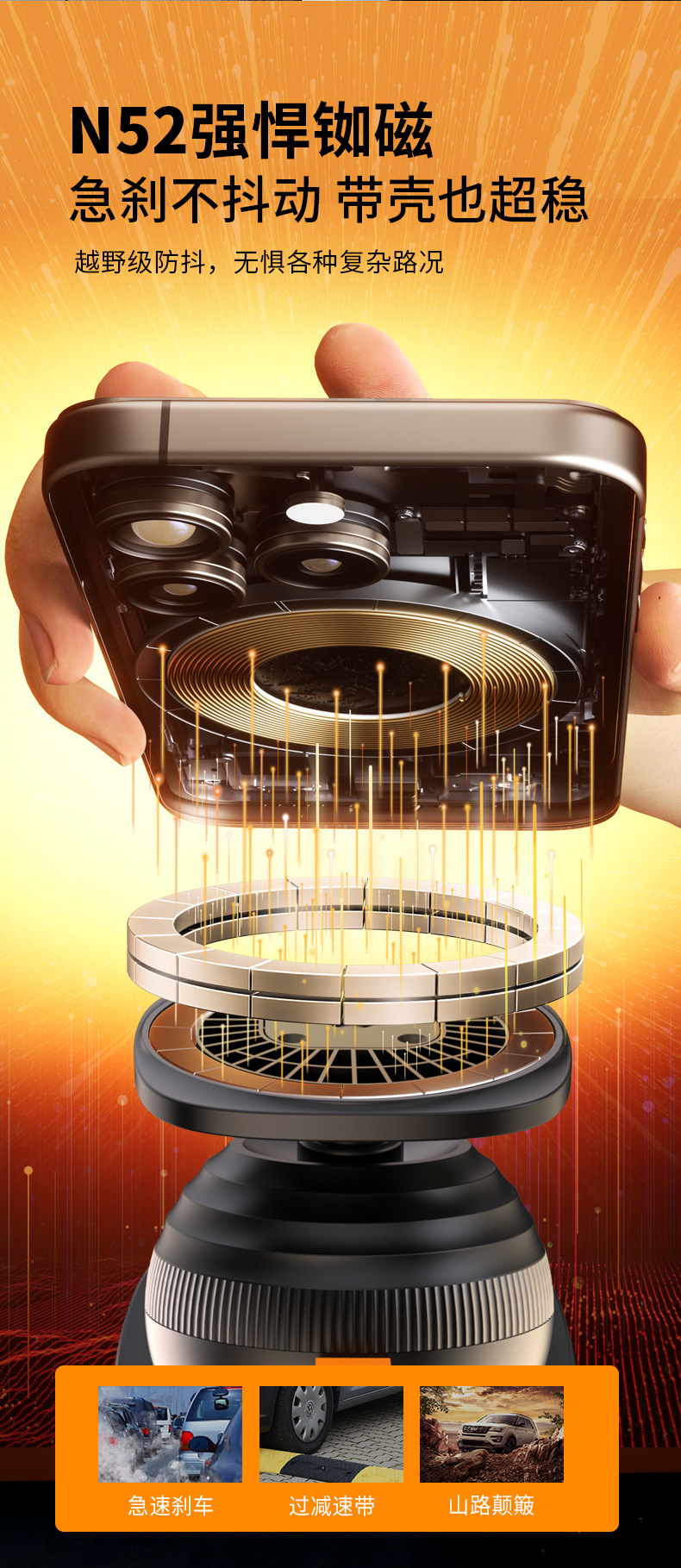 New Type of Car Mobile Phone Holder with Magnetic Suction 360 ° Rotating Super-Large Base and Extendable Mobile Phone Navigation Stand