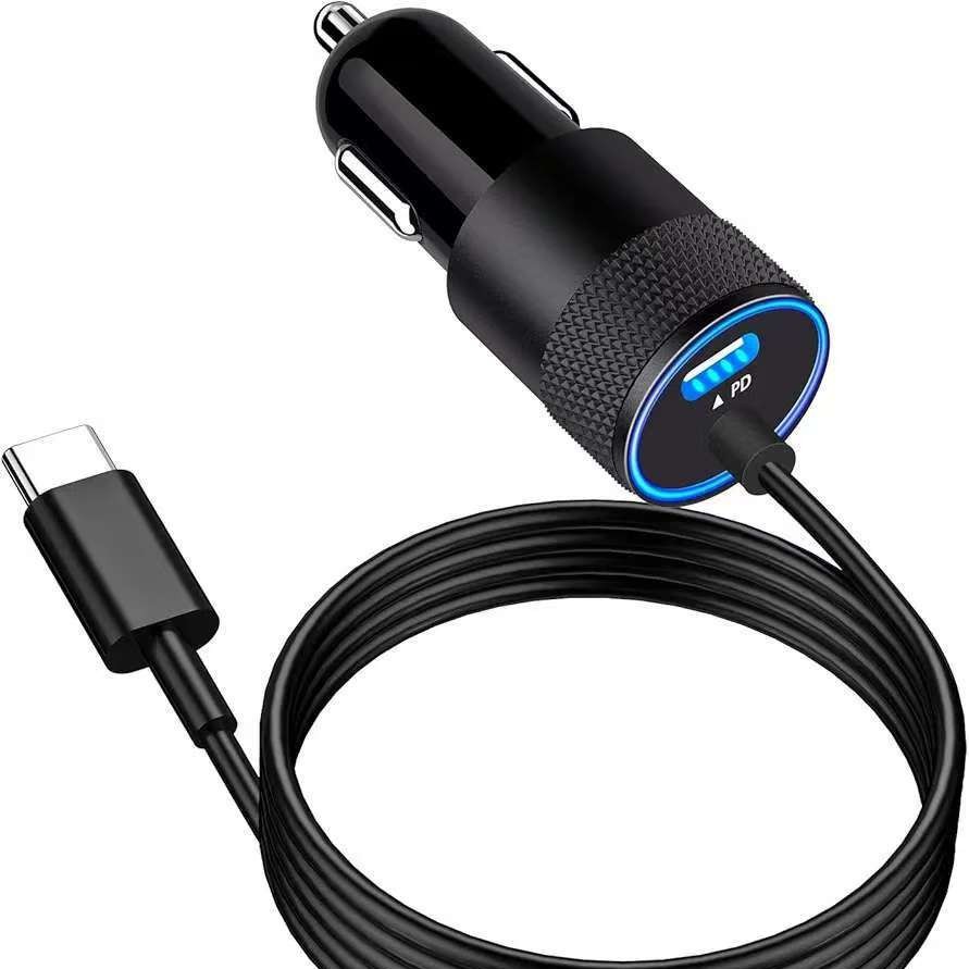 Factory Pd30W Small Steel Cannon Car Charger with Cable Qc3.0 Mobile Phone Car Charger Cross-Border Amazon Fast Charging Car Charger