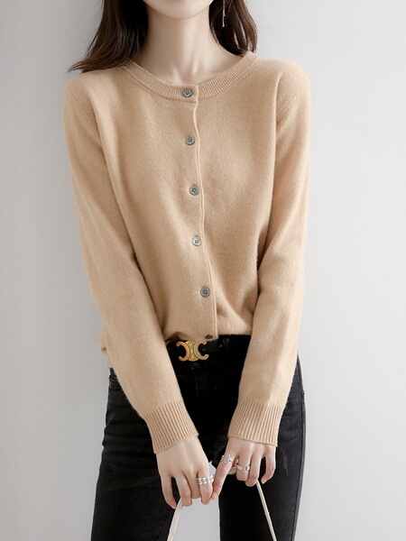 autumn cardigan with a round collar