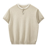 ZH8102-B男女同款潮牌拼接时尚通勤假两件亨利领针织短袖T恤，男装针织衫/毛衣，星座614