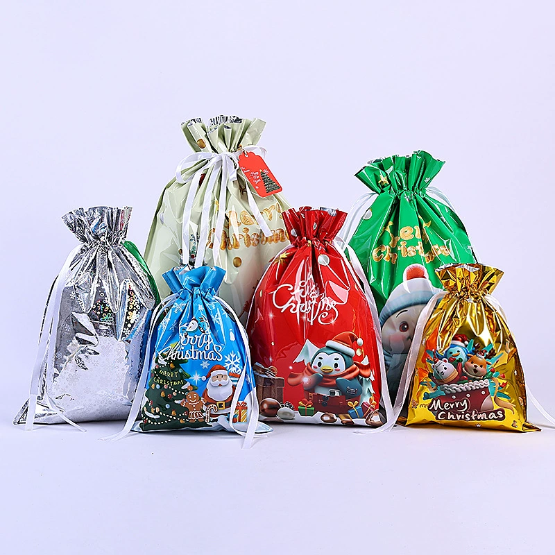 Новый 3D подарочный пакет на шнурке, Рождественская вечеринка, сумка для конфет из алюминиевой фольги, новогодняя креативная подарочная упаковка, сумка