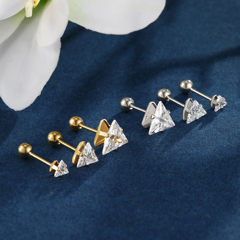 Moda japonesa y coreana personalizada pendientes de Gema artificial de colores Xuking joyería de acero inoxidable tornillo giro triángulo Stud pendientes