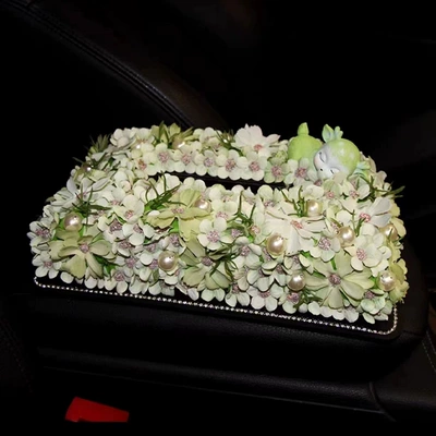Paper Box, Car tissue box/set - green-large-flower-deer-style