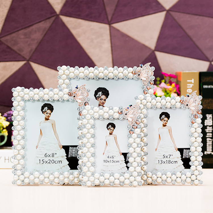 Creative pastoral alloy butterfly dancing Pearl exquisite photo frame 6/7/8/10 inch photo wedding dress photo table Creative pastoral alloy butterfly dancing Pearl exquisite photo frame 6/7/8/10 inch photo wedding dress photo table