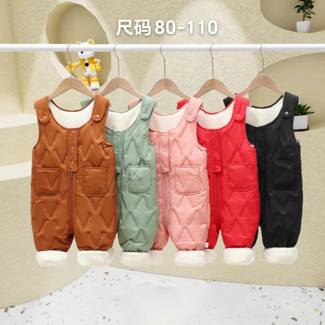 Nuevo baby overcoat otoño y invierno engrosado baby climbing chaqueta de bebé para hombres y mujeres con pantalones de cinturón de lana