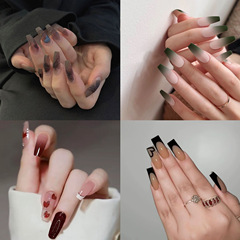 法式蝴蝶芭蕾甲中長款美甲貼漸變穿戴式美甲貼甲片穿戴甲成品貼片