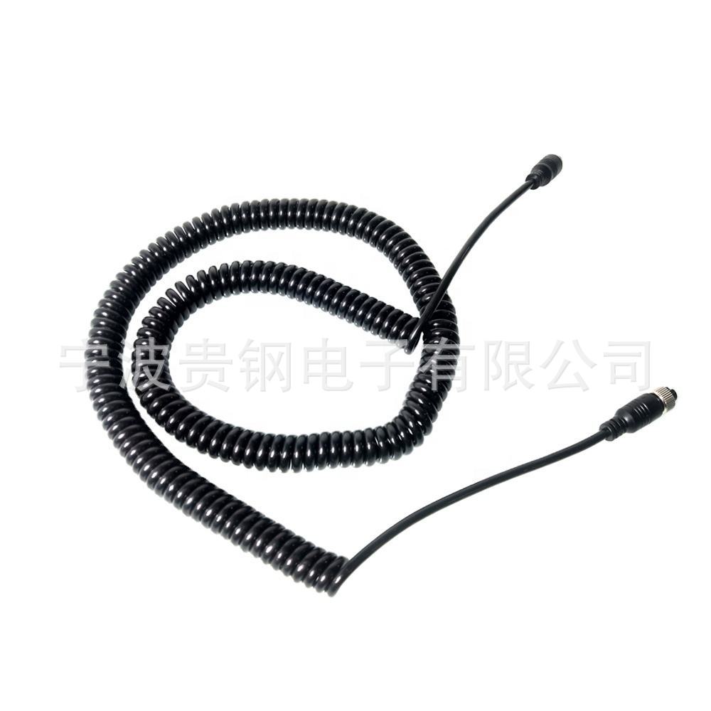 M16航空头TPU伸缩线 GX16车载航空线 监控视频PU弹簧线 4芯弹弓线
