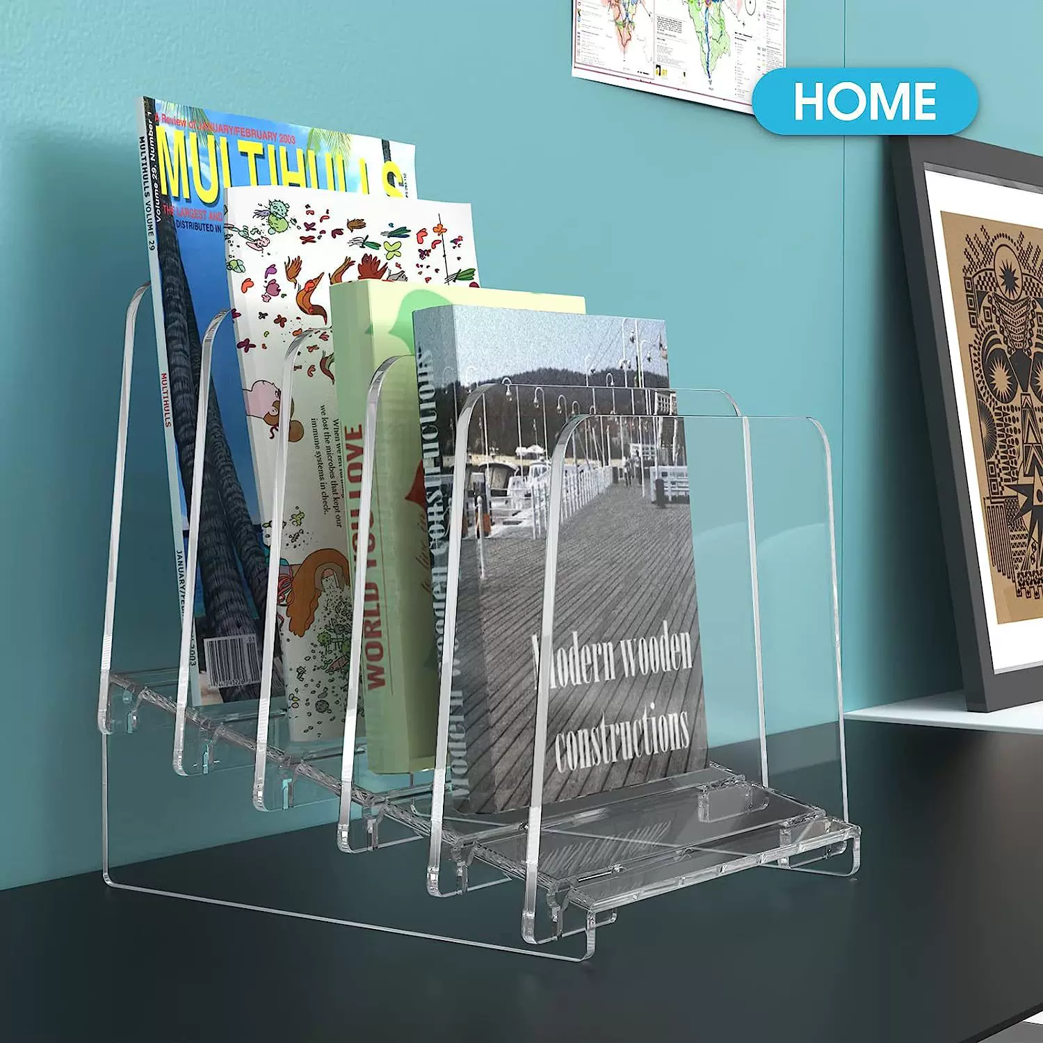 亚克力可拆卸分隔倾斜文件收纳架 整理桌面书本文件多层透明立架